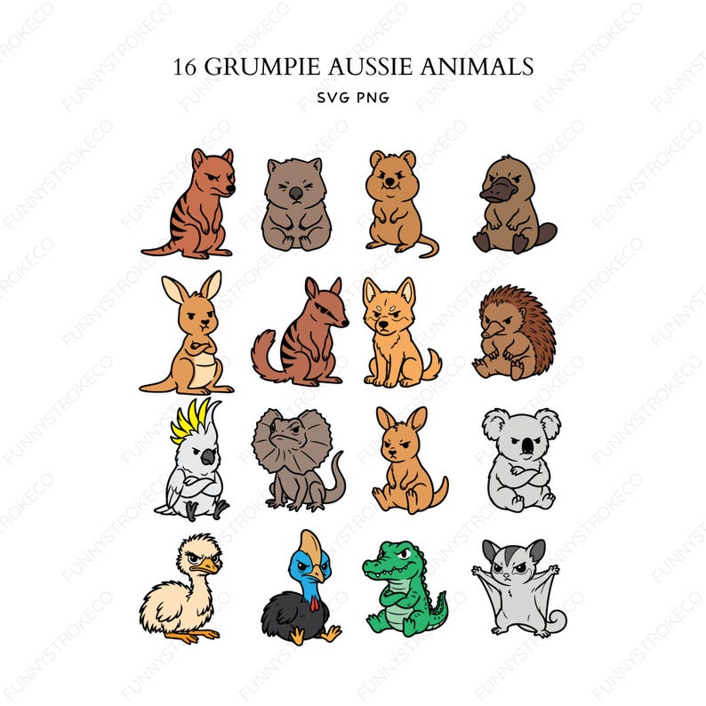 Grumpy Aussie Animals SVG Clipart Bundle | Sarcastic Koala, Kangaroo ...