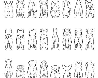 Paquete SVG de trasero de perro divertido / Cachorro asomando de 24 razas (descarga digital)