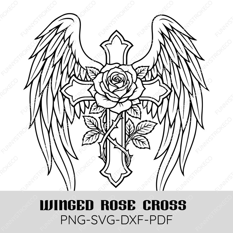 Cross Out Text Roses Cross Out Text Roses Winged Rose Cross SVG | Memorial Tattoo Design (digital Download) - Etsy