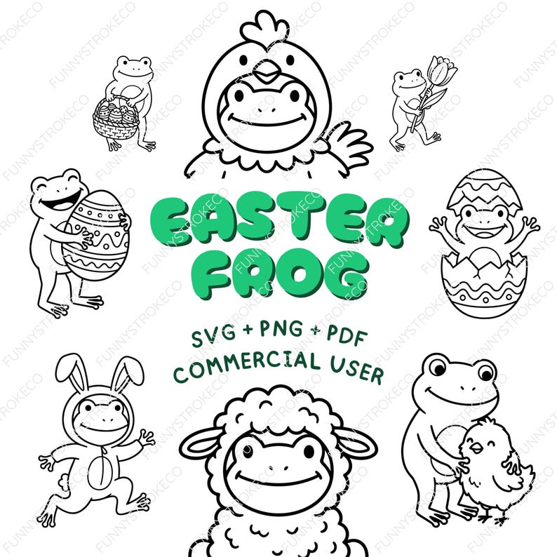 Easter Frog Clipart Bundle | Cottagecore Spring Vector (SVG, PNG, PDF ...