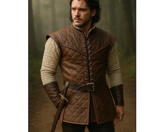 Handmade Brown Leather Gambeson: Quilted Medieval Armor Vest