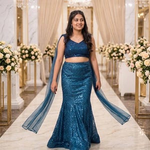 blue fish cut dress Navy Blue Fish Cut Gown | Party Wear Gown