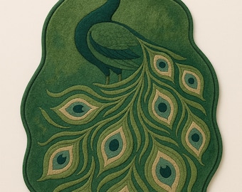 Hand-Tufted Wool Peacock Rug: Intricate Feather Design