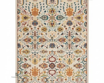 Hand-Tufted Beige Floral Rug | Multicolored Wool Blend, Custom Sizes
