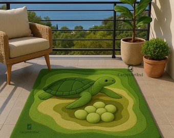 Hand-Tufted Wool Turtle Rug: Kids Nursery & Playroom Decor