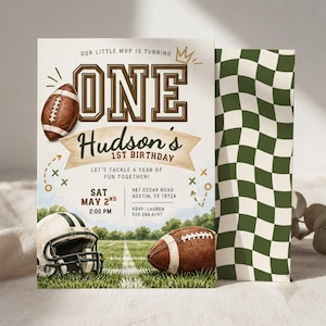 Einladung zum Fußball-Geburtstag, Einladung zur Touchdown-Party für Jungen, Sport-Geburtstagskarte, bearbeitbare Canva-Vorlage, druckbarer digitaler Download