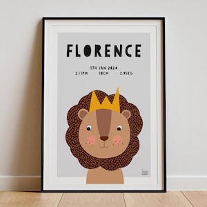 Decoración de habitación infantil / Pósters con nombres de niños y nacimientos con lindas ilustraciones de animales / Regalo perfecto para recién nacidos y cumpleaños.