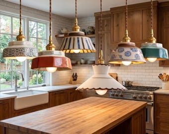 Hand Painted Ceramic Pendant Light, Kitchen Island Lamp, Hanging Light, Dining Room Gift