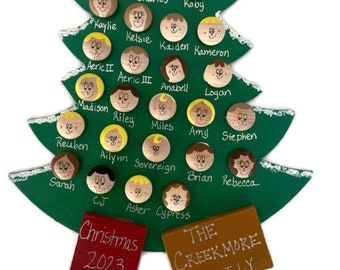 Personalized Christmas Ornament Large Family of 17 18 19 20 21 22 23 24 25 26 27 28 29 30 Names Faces Heads Tree Ornament 17-50 Faces 7"x9"