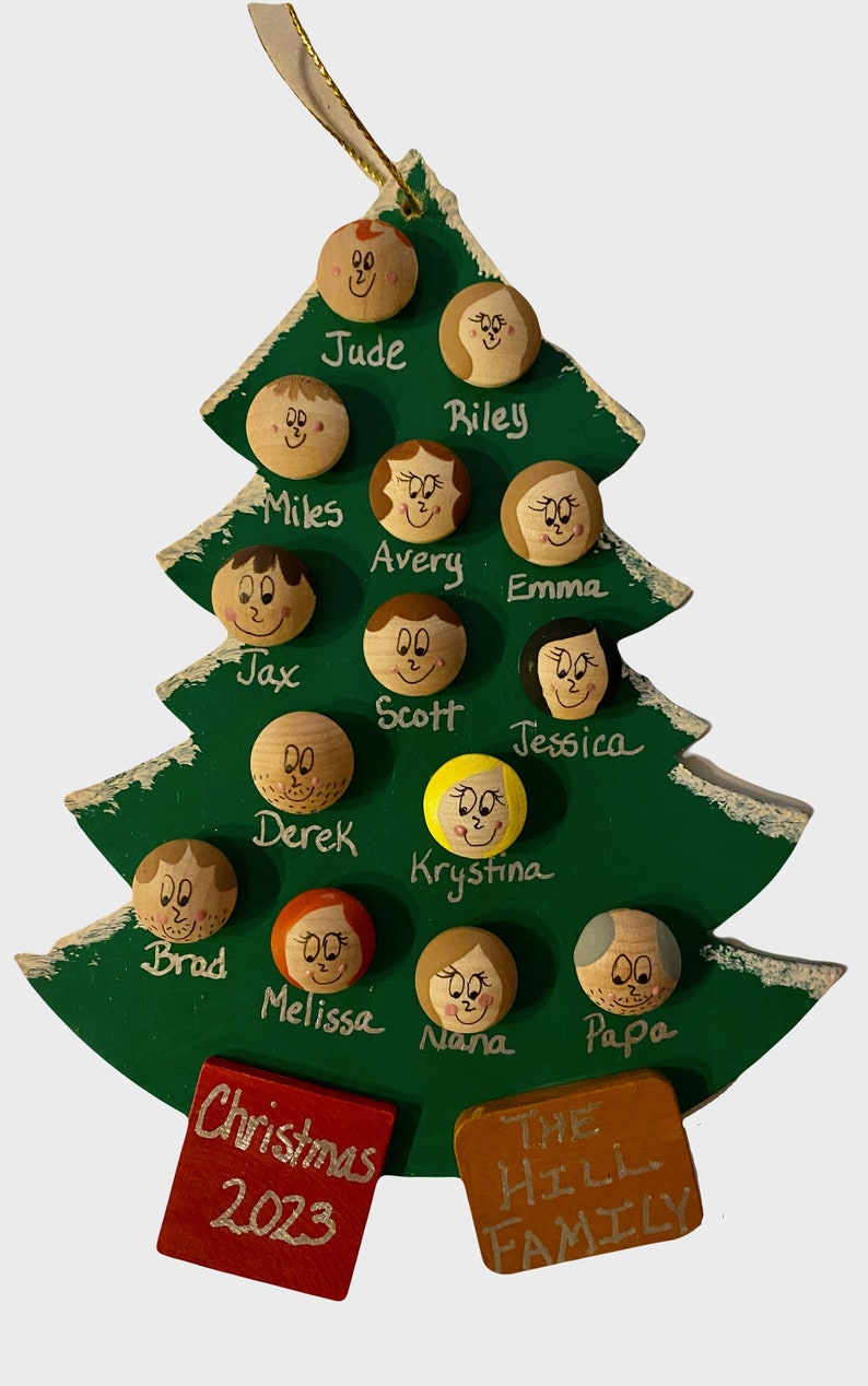 Personalized Family Christmas Tree Ornament Personalized Christmas Ornament with Family Names Faces Pet 2023 Ornament Up to 16 Faces Names image 1