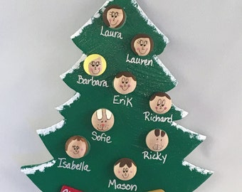 Family Christmas Ornament, Large Family Christmas Ornament with Dog Cat, Personalized Gift Custom Family Name Ornament Names Up to 16 Faces