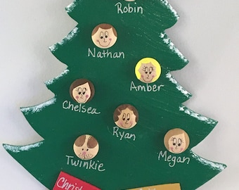 Personalized Ornament - Family Tree Ornament, Personalized Family and Dog Ornament, Cat Ornament, Grandchildren Names,  5-16 Faces