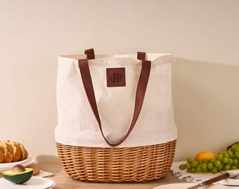 Personalized Picnic Basket, Couples Bag, Couple's Basket, Camping Trip, Personalized Wedding Gift, Christmas Gift
