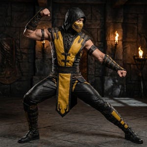 Scorpion Leather Costume | Ninja Warrior Cosplay Outfit | Mortal Kombat Fighter Armor | Halloween LARP Comic Con Costume | Viral Trending image 2