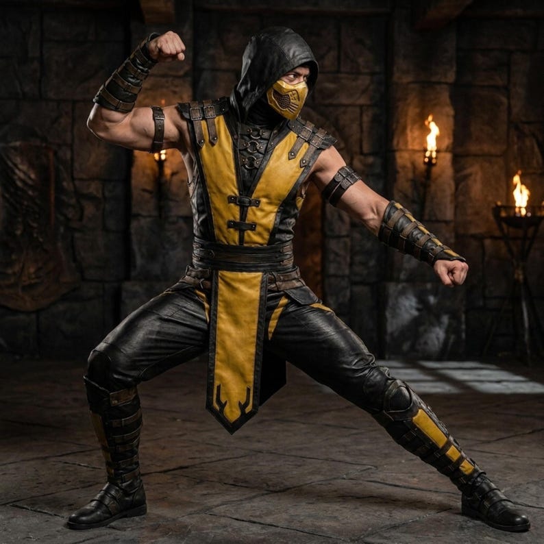 Scorpion Leather Costume | Ninja Warrior Cosplay Outfit | Mortal Kombat Fighter Armor | Halloween LARP Comic Con Costume | Viral Trending image 2