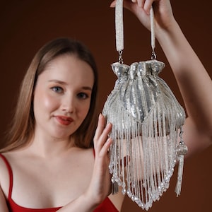 Silver Embellished Potli Clutch, Premium Women Potli Pouch, Wedding Purse for Girls, Drawstring Potli Purse