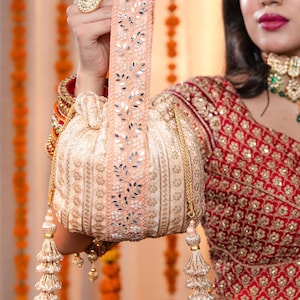 Bridal Potli Bag| peach potli bag | embroidered potli bag | Handmade Indian/ Pakistani Evening Bag| Wristlet Bag | Gift Idea | Gift for her