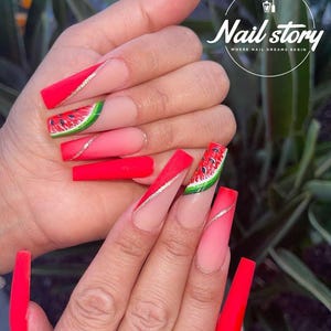 Watermelon Press On Nails: Matte XL Summer Fruit Design