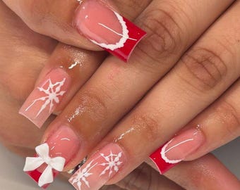 Red Santa Claus Snowflake Press On Nails | Christmas Nail Set