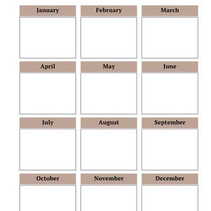 May include: A printable calendar titled "Student Birthdays" with twelve rectangular boxes, each labeled with a month. The boxes are arranged in three rows of four, with space to write names and dates.