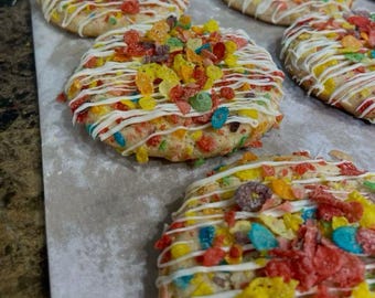 Fruity Pebbles Cereal Milk Cookies | Pink Drip Gourmet Cookies | Soft Baked Colorful Bakery Cookies (Set of 4)