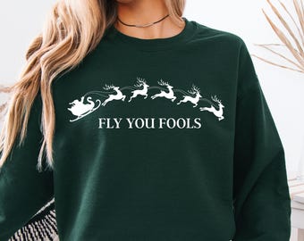 Camiseta navideña divertida "Fly You Fools" de El Señor de los Anillos, Sudadera de Gandalf y Papá Noel, Camiseta navideña "Followship", Camiseta de colores navideños cómodos