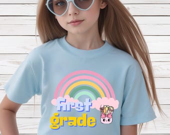 First Day of School Tee for Girl, Cute 1st Grade T-Shirt, Back to school outfit, First Grade Rainbow Shirt for Girls, Gift School Tee