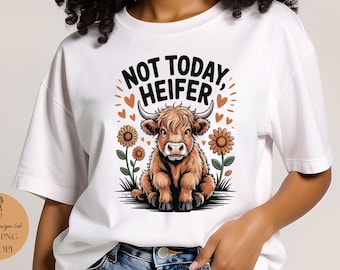 Sunflower Cow T-Shirt PNG, Baby Highland Cow Sublimation Design with Boho Country Western Sunflower Clipart, Animal Lover Digital Download