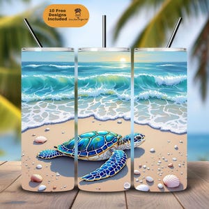Seashore Tumbler Wrap PNG, Sea Turtle 20oz Beach Tumbler Sublimation Design, Tropical Ocean Vibes, Coastal Summer Digital Download