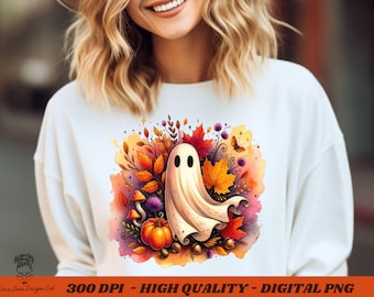 Boho Halloween Ghost PNG: Cottagecore Fall Sublimation (Digital Download)