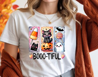 Booo-tiful PNG, Cute Halloween Cat Ghost Candy Design, Kawaii Sublimation for Shirts, Pastel Halloween Clipart, Instant Digital Download