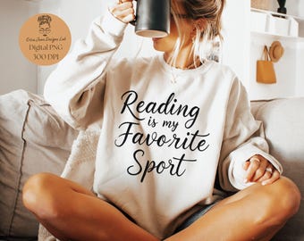 Leggere è il mio sport preferito PNG, design per sublimazione per amanti dei libri, citazione libresca, clipart divertente per bibliotecari, download digitale con estetica da topo di biblioteca