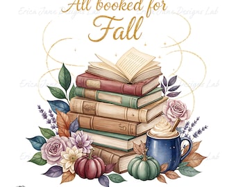 Todo reservado para otoño PNG / Diseño de sublimación para amantes de los libros de otoño en tonos joya / Descarga digital acogedora para amantes de los libros