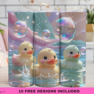 Rubber Duck Tumbler Wrap PNG, Cute Funny Rubber Ducky Iced Coffee Lover 20 Oz Skinny Tumbler Sublimation PNG Design, Digital Download