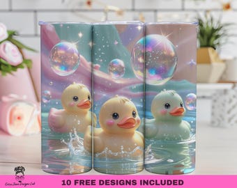 Rubber Duck Tumbler Wrap PNG, Cute Funny Rubber Ducky Iced Coffee Lover 20 Oz Skinny Tumbler Sublimation PNG Design, Digital Download