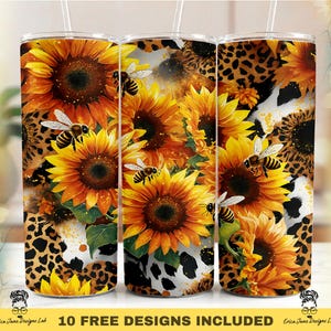 Leopard Print Sunflower Cow 20oz Sublimation Tumbler Design, Boho 20 oz Skinny Tumbler, Western Mama Tumbler Wrap PNG, Digital Download