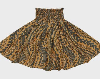 Hawaiian Pau Skirt, Hula Skirt, Hula Dance, Custom-made in Japan (12–35 in length; 3–4 elastic bands; 5 yds option) Tapa tribal H0020 amber