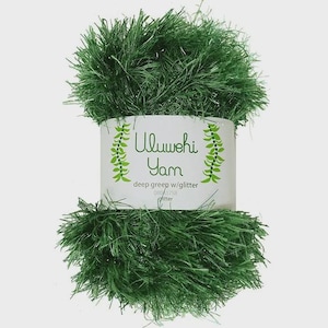 Uluwehi Yarn 1.8 oz Soft Eyelash yarn, Fur Yarn, 50g, 100% Polyester, Fluffy Craft Yarn for DIY Projects Deep Green Glitter