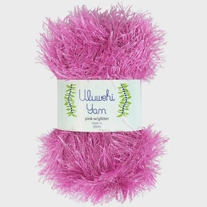 Uluwehi Yarn 1.8 oz Soft Eyelash yarn, Fur Yarn, 50g, 100% Polyester, Fluffy Craft Yarn for DIY Projects Pink Glitter