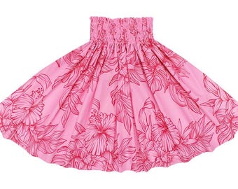 Hawaiian Pau Skirt, Hula Skirt, Hula Dance, Custom-made in Japan (12–35 in length,3–4 elastic bands,5 yds option) Hibiscus Lily spau-2963Pi
