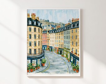 Colorful European City Street Printable Wall Art, Charming Old Town Shops and Rooftops, Urban Travel Decor, Instant Download Art Print