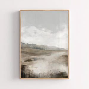 Impresión de paisaje neutro para pared, arte minimalista de montaña, decoración de pared en tonos tierra, póster de naturaleza, impresión de paisaje escandinavo