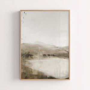 Neutrale Landschaftswandkunst, Beige Bergdruck, Minimalistisches Naturposter, skandinavisches Wanddekor, ruhiges Landschaftskunstwerk