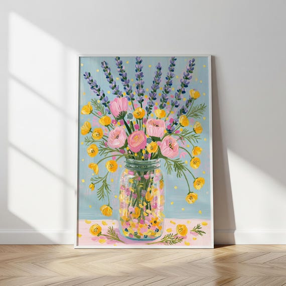 Wildblumenstrauß Kunstdruck, Lavendel und Hahnenfuss Poster