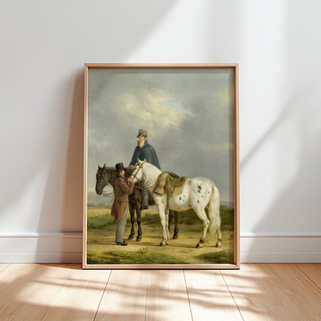 Vintage Equestrian Print, Horse Riders Oil Painting Reproduction ...