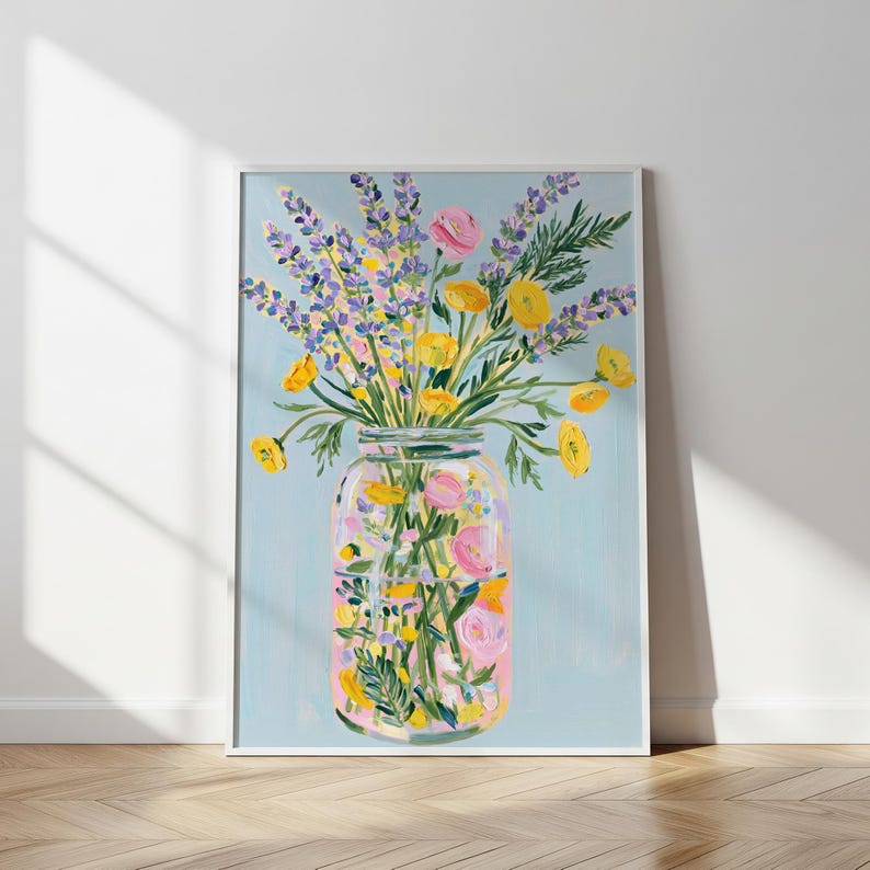Sommerwiesen Blumendruck, Einmachglas Blumen-Wandkunst image 1