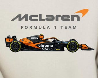 McLaren F1 SVG racing car design for shirts, mugs, stickers, commercial use, Formula 1 inspired vector, orange black race car art