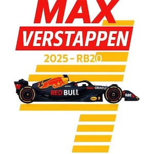 Diseño SVG de Max Verstappen para Red Bull, ideal para tazas, camisetas, pegatinas, archivo del coche RB20 2025, arte para fans de la Fórmula 1, arte vectorial de F1, impresión llamativa.