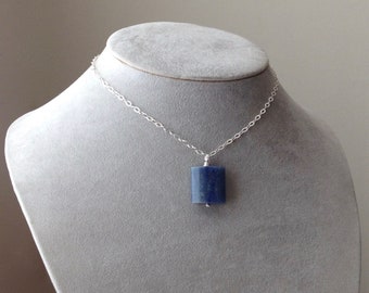 Dumortierite Sterling Silver Pendant Necklace Grayish Blue Stone Natural Organic Gemstone Large Big Geometric Modern Minimalist Gift Wrap