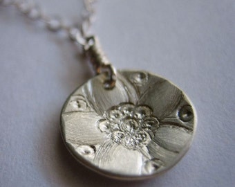 Tiny Jasmine Sterling Silver Pendant Necklace Flower Botanical Floral Petals Garden Plant Small Hand Engraved Artisan Jewelry Gift Wrap